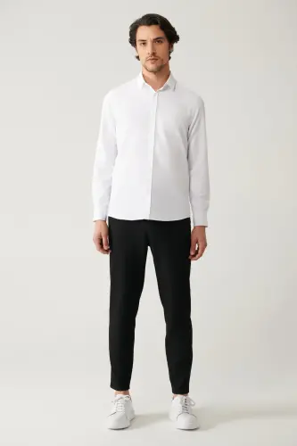 Men's White Classic Collar Easy-Iron Cotton Blend Slim Fit Shirt A41y2237 - 5