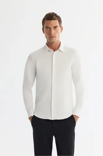 Men's White Classic Collar Flexible Technical Fabric Shirt 