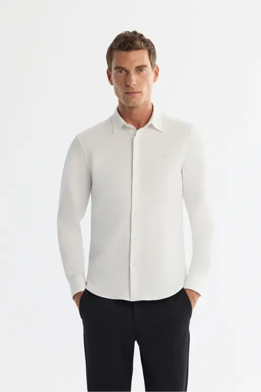 Men's White Classic Collar Flexible Technical Fabric Shirt - 1