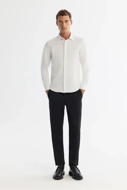 Men's White Classic Collar Flexible Technical Fabric Shirt - 6