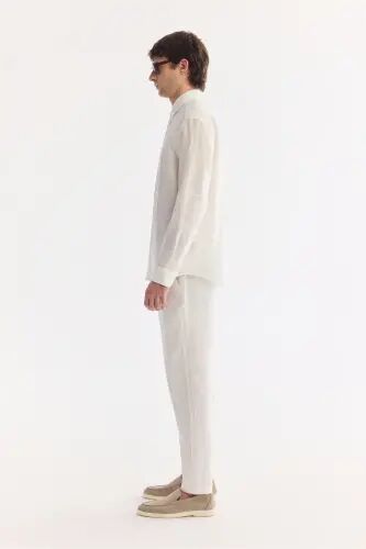 Men's White Comfort Fit 100% Linen Button-Down Collar Shirt B002191-White - 3