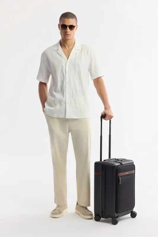 Men's White Comfort Fit Cuban Collar Jacquard Short Sleeve - 7