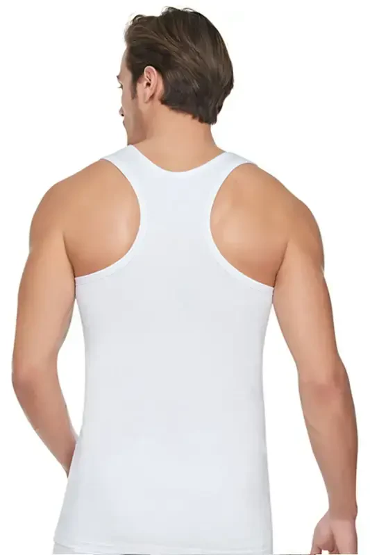 Men's White Cotton 6-Pack White Men's Rambo (Sport) Tank Top-WHITE - TUTKU