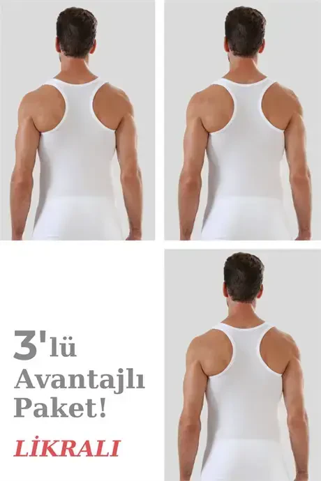 Men's White Cotton Lycra Sports Tank Top 3 Pack - BÜYÜKBEDENIZ