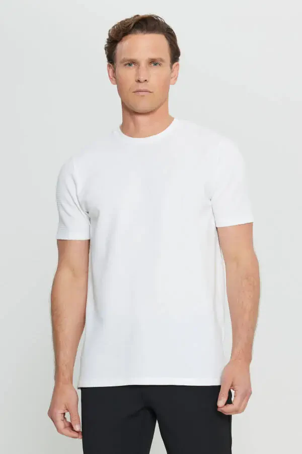 Men's White Cotton Slim Fit Crew Neck Stretch T-Shirt - 3
