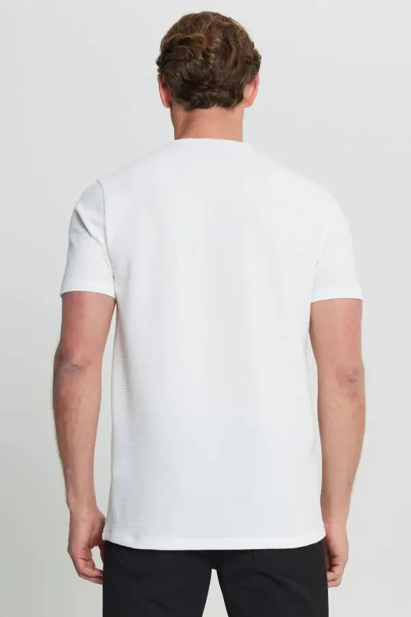 Men's White Cotton Slim Fit Crew Neck Stretch T-Shirt - 5