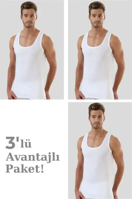 Men's White Cotton Tank Top 3 Pack - 1
