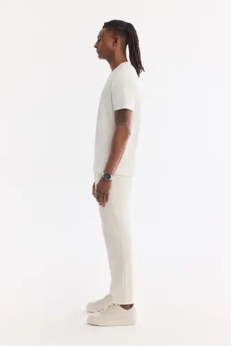 Men's White Crew Neck Bi-Stretch Wrinkle-Resistant Printed Regular Fit T-Shirt B001040 - White - 5
