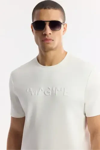 Men's White Crew Neck Jacquard T-Shirt A41Y1167-White - 5