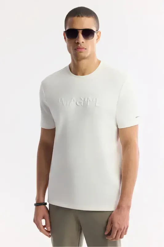 Men's White Crew Neck Jacquard T-Shirt A41Y1167-White - 6