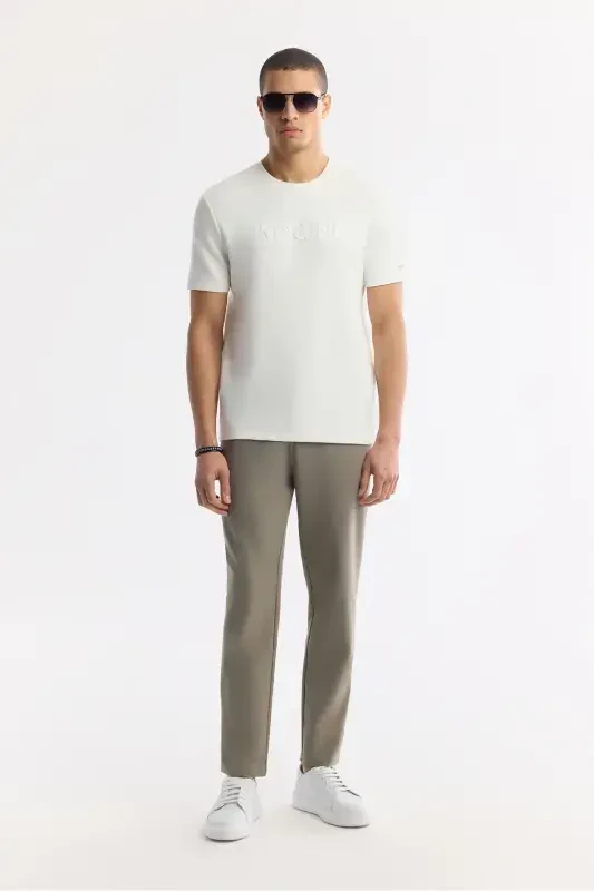 Men's White Crew Neck Jacquard T-Shirt A41Y1167-White - 7