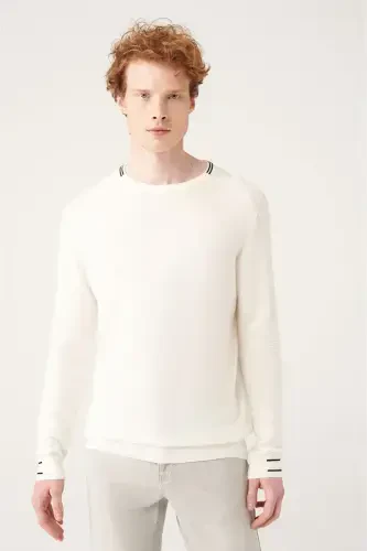 Men's White Crew Neck Knit Sweater - 1