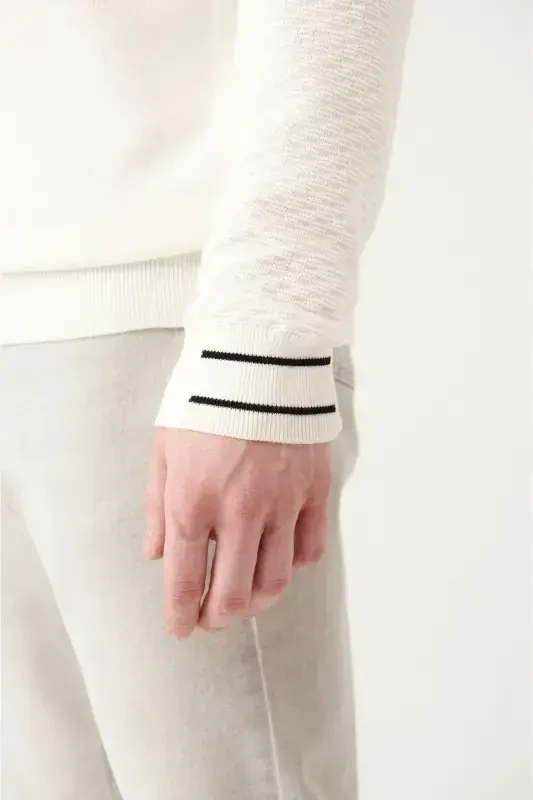 Men's White Crew Neck Knit Sweater - 3