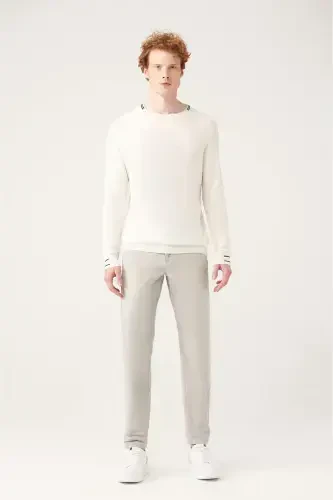 Men's White Crew Neck Knit Sweater - 6