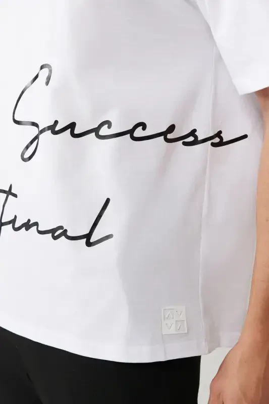 Men's White Crew Neck Printed Oversize T-shirt A41y1038 - 2