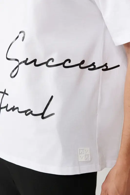 Men's White Crew Neck Printed Oversize T-shirt A41y1038 - 2