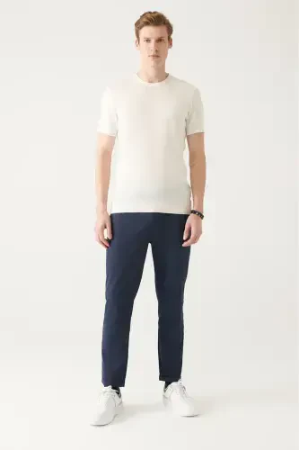 Men's White Crew Neck Regular Fit Ribbed Knit T-shirt A31y5133 - 4
