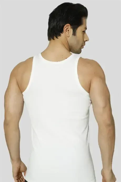 Men's White Drawstring Sports Bra Vest 3-Pack Lycra - 8