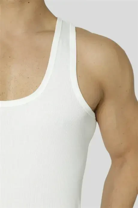 Men's White Drawstring Sports Bra Vest 3-Pack Lycra - 2
