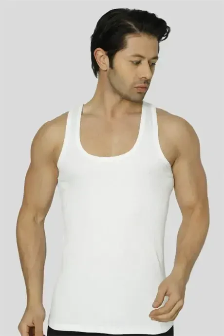 Men's White Drawstring Sports Bra Vest 3-Pack Lycra - 3