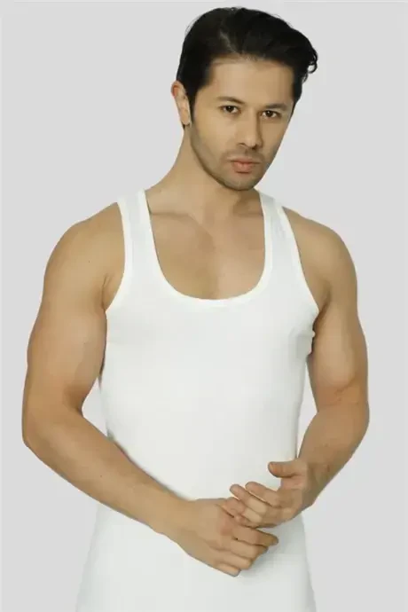 Men's White Drawstring Sports Bra Vest 3-Pack Lycra - 4