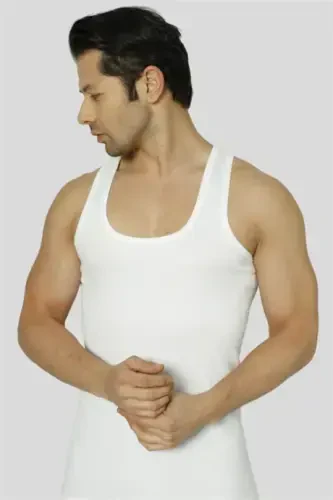 Men's White Drawstring Sports Bra Vest 3-Pack Lycra - 5