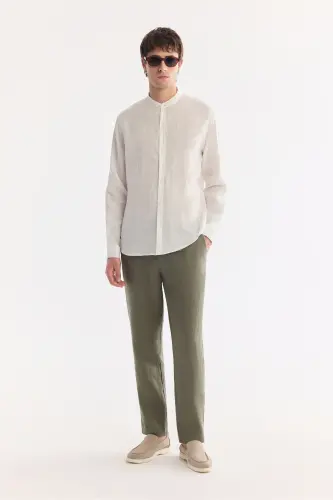 Men's White Dress Shirt, Mandarin Collar, 100% Linen, Regular Fit B002035 - 5