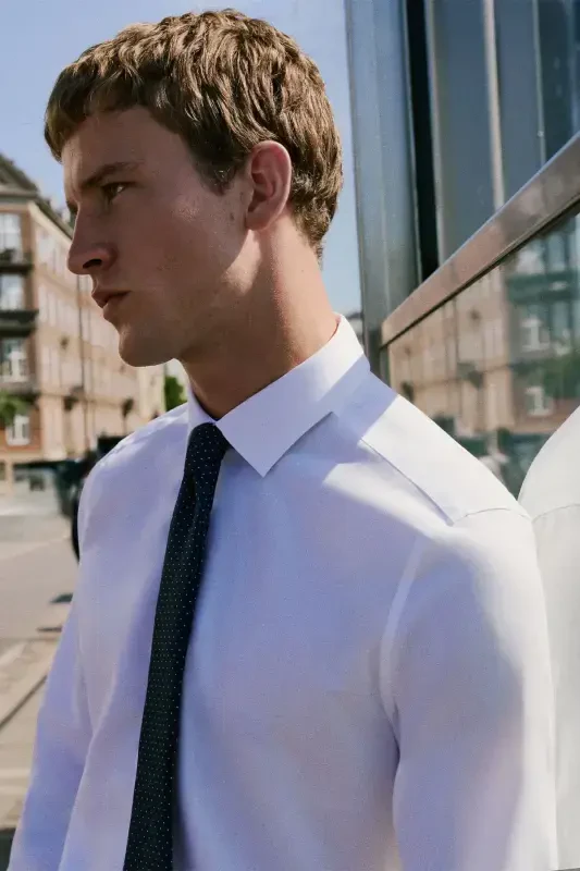 Men's White Easy Iron Slim Fit Slim Fit Classic Collar Cotton Shirt - 10