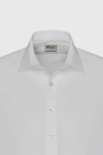 Men's White Easy Iron Slim Fit Slim Fit Classic Collar Cotton Shirt - 14