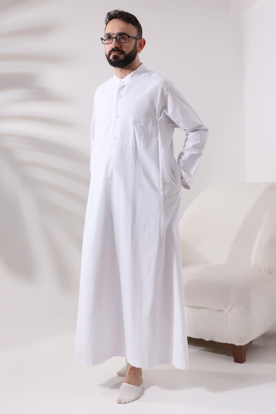 Men's White Floor-Length Thawb for Hajj and Umrah - 2