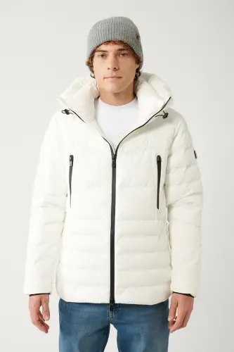 Men's White Goose Down Water Repellent Windproof Thermometer Hooded Puffer Jacket A32y6017-White - 1