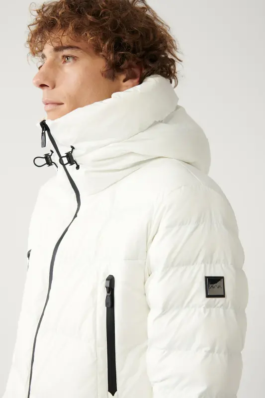 Men's White Goose Down Water Repellent Windproof Thermometer Hooded Puffer Jacket A32y6017-White - 2