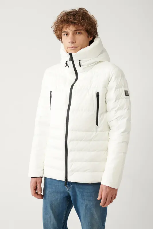 Men's White Goose Down Water Repellent Windproof Thermometer Hooded Puffer Jacket A32y6017-White - 3