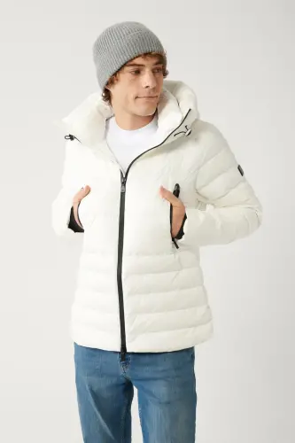 Men's White Goose Down Water Repellent Windproof Thermometer Hooded Puffer Jacket A32y6017-White - 5