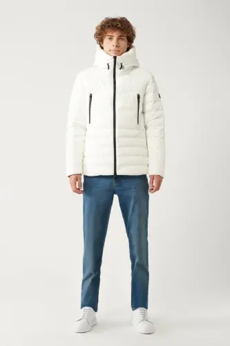 Men's White Goose Down Water Repellent Windproof Thermometer Hooded Puffer Jacket A32y6017-White - 8