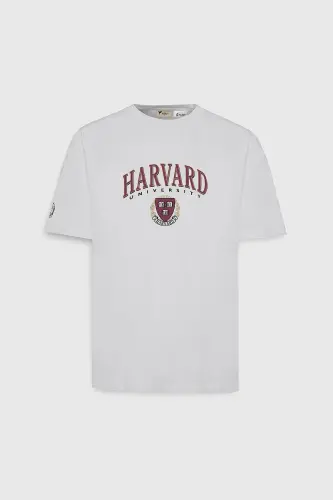 Men's White Harvard Licensed Oversize Loose Fit %1 - 2
