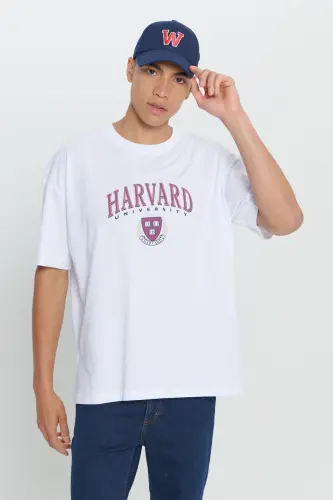 Men's White Harvard Licensed Oversize Loose Fit %1 - 6