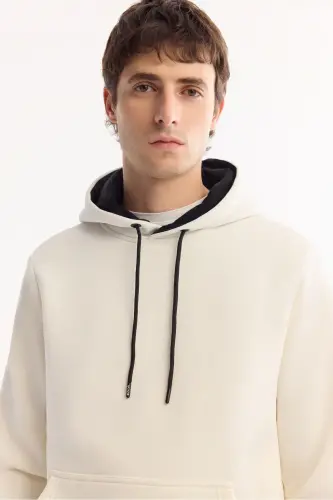 Men's White Hooded 3 Threaded Combed Cotton Sweatshirt E001018-White - AVVA (1)