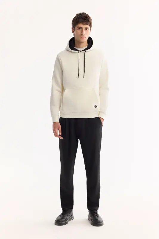 Men's White Hooded 3 Threaded Combed Cotton Sweatshirt E001018-White - 6