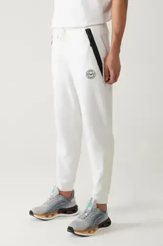Men's White Jersey Fabric 2 Thread Sweatpants A41y3416-White - 3