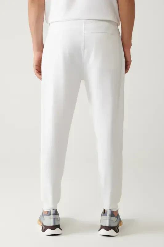 Men's White Jersey Fabric 2 Thread Sweatpants A41y3416-White - 4