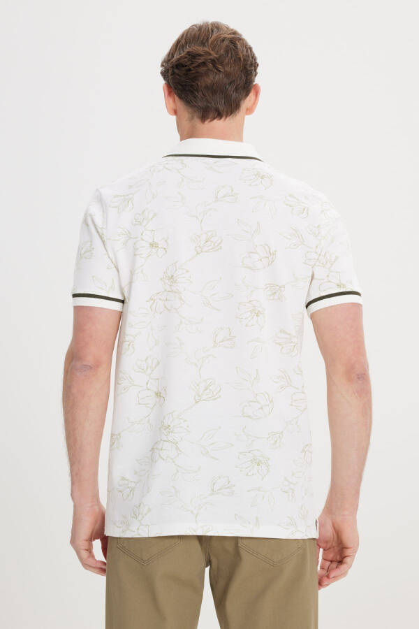 Men's White-Khaki Slim Fit Narrow Cut 100% Cotton Floral Print Polo Shirt - 4