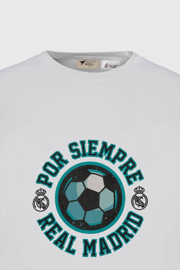 Men's White Licensed Real Madrid Oversize Fit Loose Fit 100% Cotton Crew Neck T-Shirt - 17