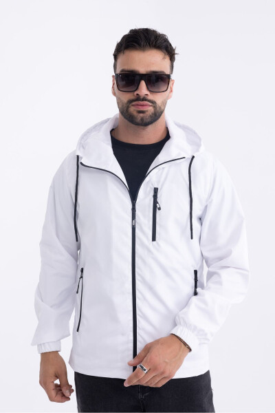 Men's White Lined Windproof Hooded Pocket Raincoat - 10