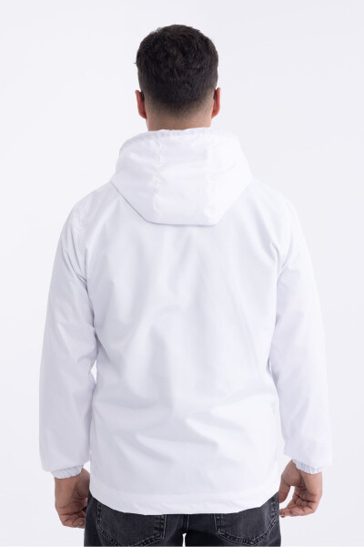 Men's White Lined Windproof Hooded Pocket Raincoat - 14