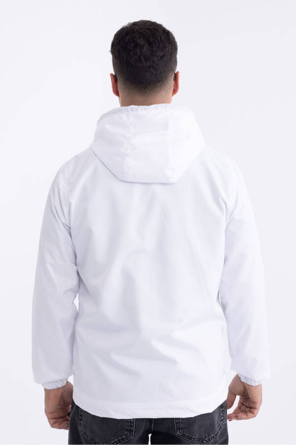 Men's White Lined Windproof Hooded Pocket Raincoat - 14