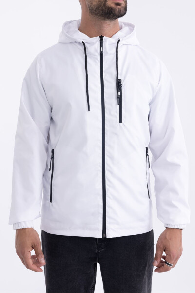 Men's White Lined Windproof Hooded Pocket Raincoat - 6