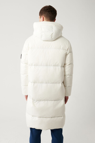 Men's white long puffer coat, duck down, water repellent, windproof, hooded, comfort fit. - 12