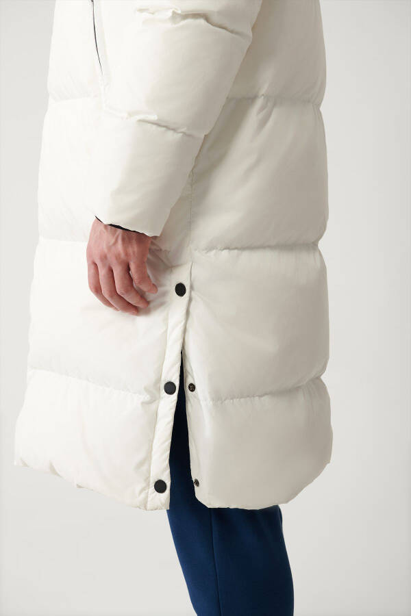 Men's white long puffer coat, duck down, water repellent, windproof, hooded, comfort fit. - 13