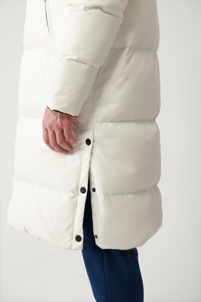 Men's white long puffer coat, duck down, water repellent, windproof, hooded, comfort fit. - 5